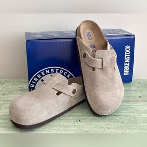 NEW IN BOX Birkenstock Boston Taupe Suede Size 7 (38 NARROW)